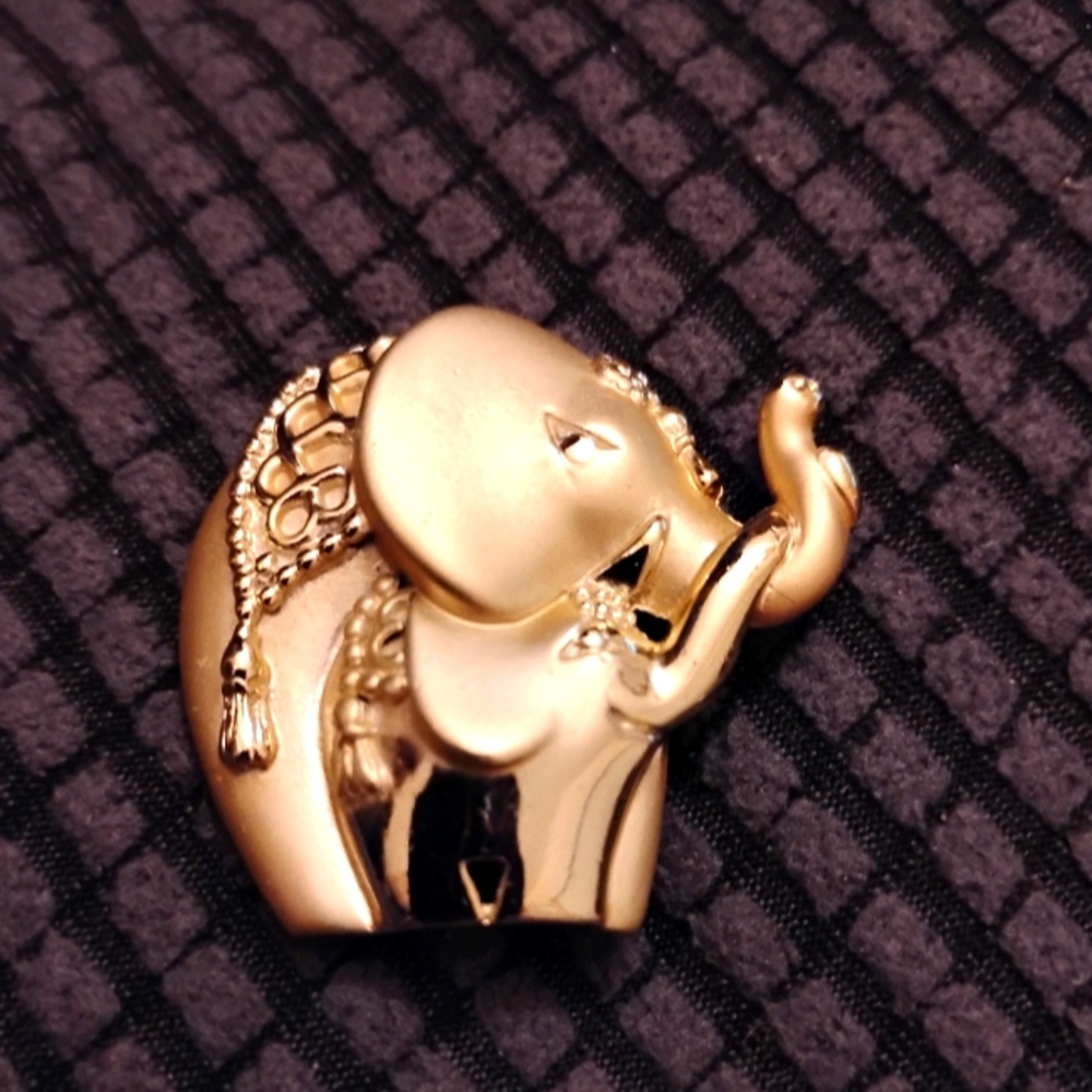 Elegant Gold Brooch Of Two Decorated Elephants Mommy & Baby